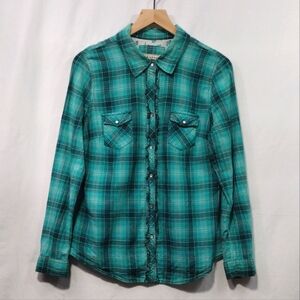 Arizona Jean Company Teal Plaid Button Down Shirt